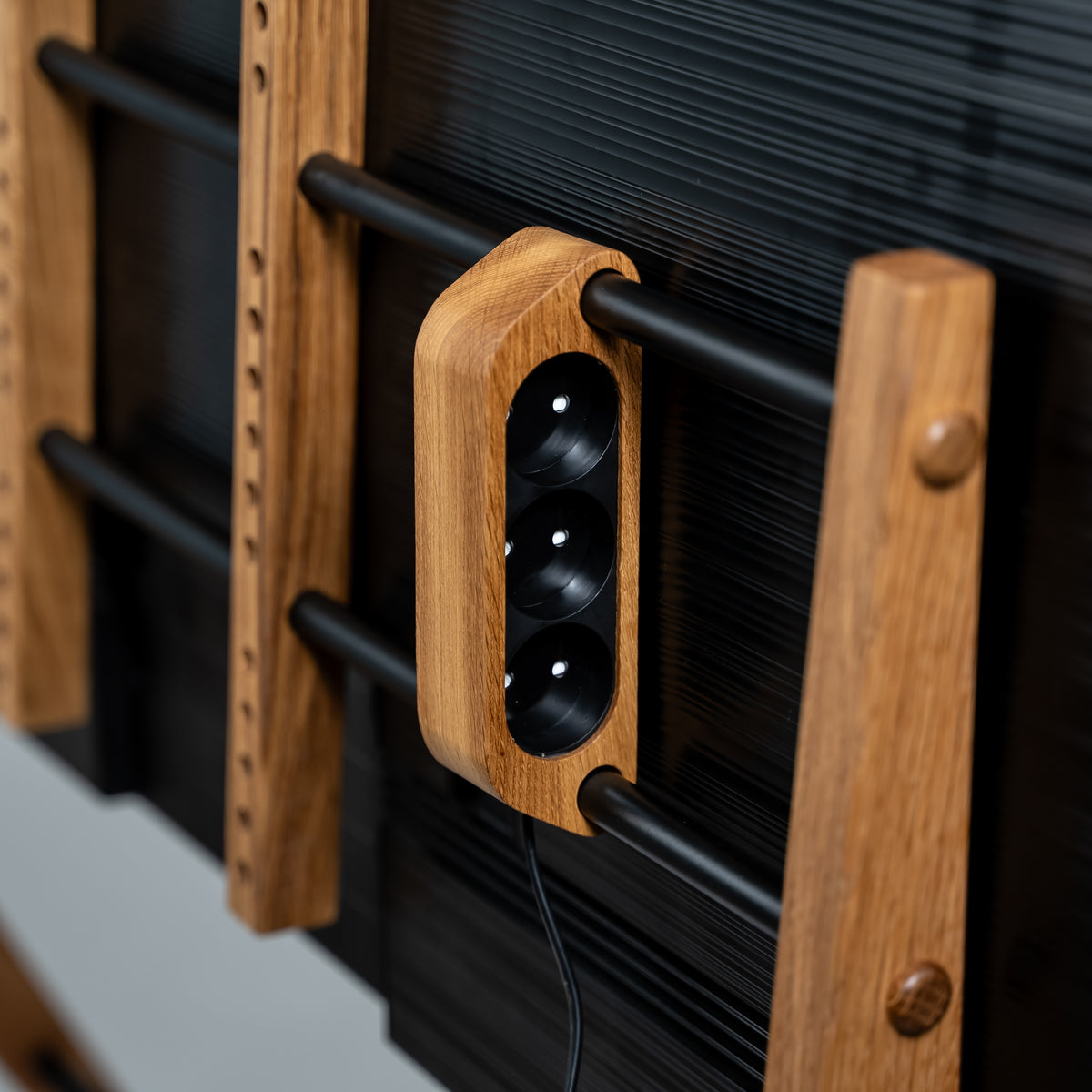 Power strip for TV stand – Oak